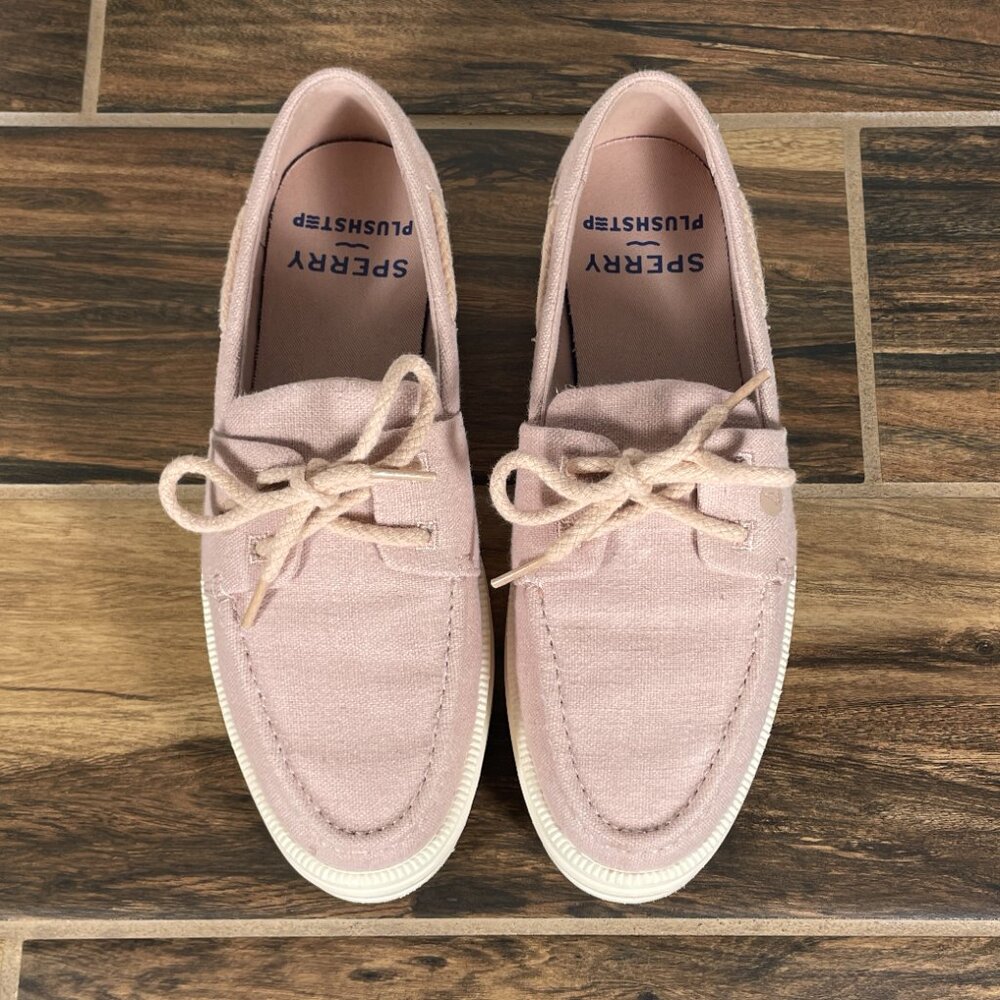 Sperry Cruise Plushstep Boat Shoes Womens Size 7.5 Light Pink 2 Eye Platform Moc - Picture 12 of 13